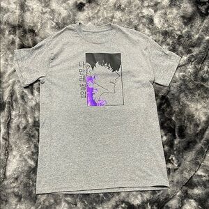 Men's Gray Graphic Tee with Purple Accents